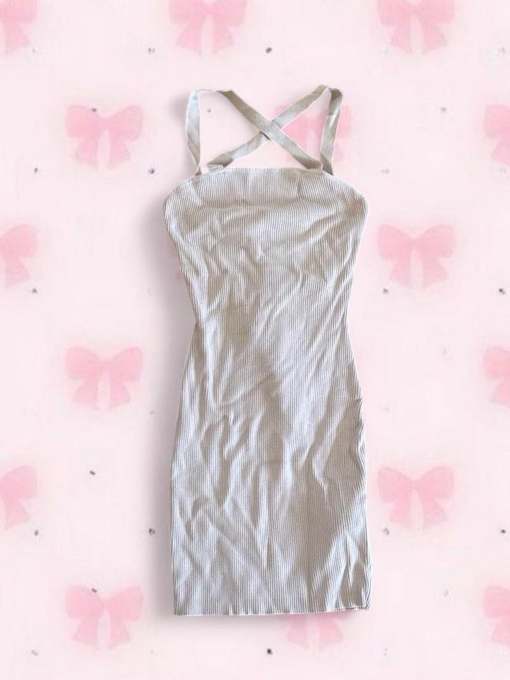 Ribbed Cross-Back Dress in Beige